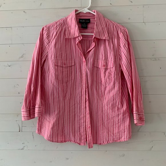 Style & Co Pink Striped Women's Shirt Blouse Size 10 - Picture 1 of 11